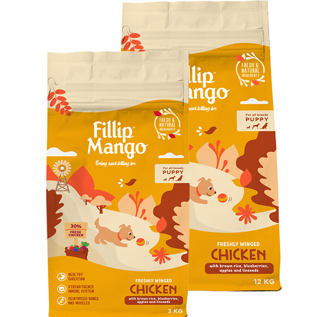 Pienso para perros cachorros con sabor a pollo de la marca Fillip Mango